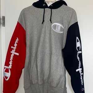 Champion Men's Gray, Red, and Blue Hoodie
